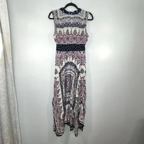 Bila Women Midi Dress Floral Multicolor Boho Rayon Beach Size M Asymmetric Hem - Picture 2 of 12